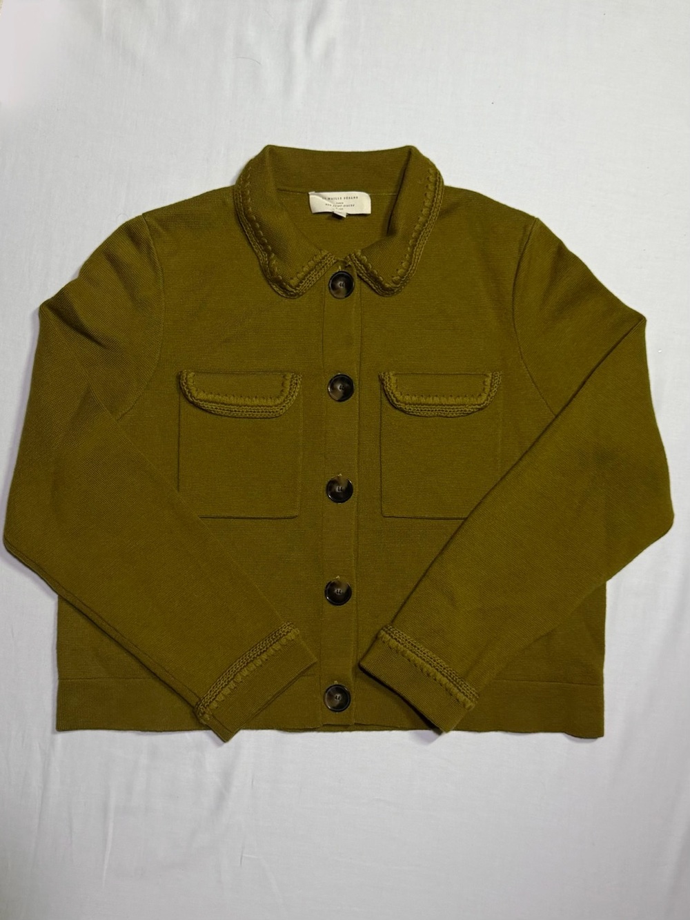 SEZANE Betty Cardigan Jacket Merino Wool Khaki Green Olive - Picture 3 of 11